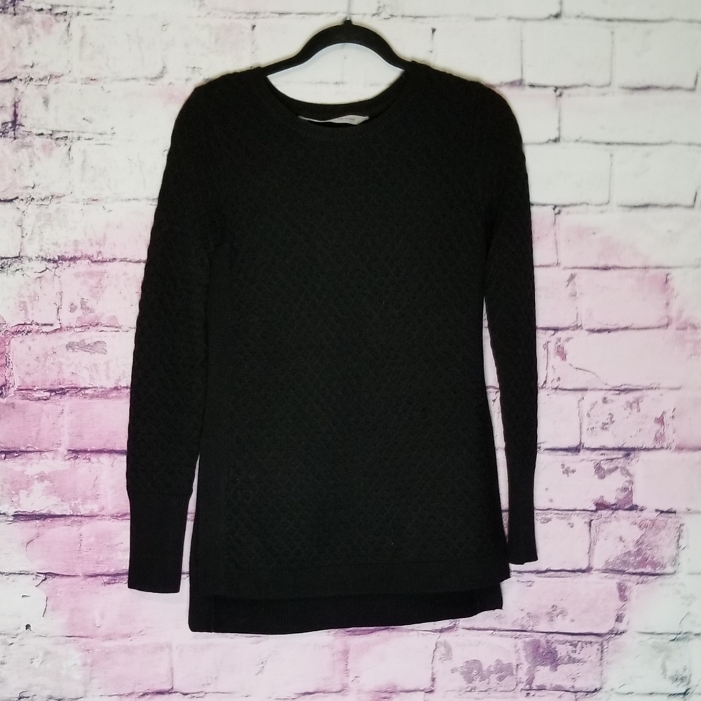 ATHLETA THERMAL HONEYCOMB BLACK WOVEN MERINO WOOL SIDE SPLIT SWEATER OVERSIZED